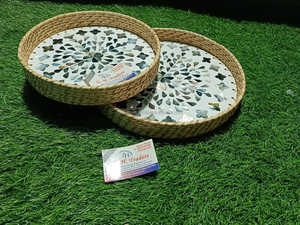 Juego de bandejas para servir caña de ratán ecológicas con nácar Bandejas al por mayor para postres, dulces y cestas de regalo para festivales - Product Image 3