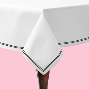 White Cotton Rectangle <b>Tablecloth</b> Washable Polycotton Table Cloth in Embroidery Piping Border Home decor - Product Image 1