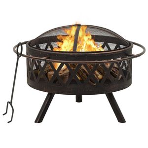 Brasero rustique XXL 29,9 po en acier avec pique-foyer – Cheminée extérieure haut de gamme pour camping, patio, jardin et divertissements en plein air - Product Image 1