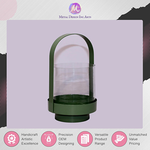 Vente exclusive de lanterne en métal et verre de couleur vert olive, à base lourde, pour l'extérieur, pour contenir des bougies, à des prix bas, pour une utilisation décorative - Product Image 4