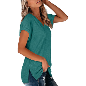 Camiseta de Manga Corta para Mujer, Blanca, Clásica, Informal, Suave, de Spandex/Algodón, con Logotipo Personalizado, Cuello en V, Transpirable, para Verano - Product Image 5