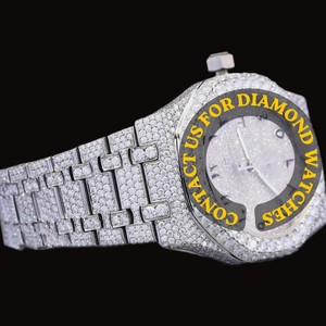 Latest Design Arabic Numerals Glass Round Dial White Dial Moissanite Diamond Unique Features Sterling Silver Hip Hop Watch - Product Image 3