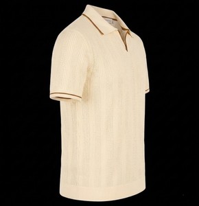 Vintage Mens Regular Fit Polo Shirt Button Through Mesh Texture <b>Short</b> <b>Sleeve</b> Knitted <b>Cardigan</b> Casual Slim Fit Retro Summer - Product Image 2
