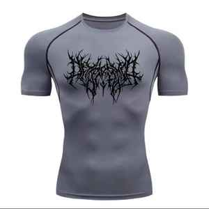 Men's White Short Sleeve Rash Guard With Black <b>Gothic</b> Logo Print Quick Dry Polyester Swim <b>Shirt</b> Adult Top - Product Image 6