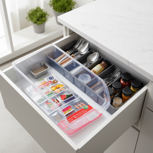Clear Stackable Plastic <b>Storage</b> Bins 10 Pack Kitchen Drawer Organizer PP <b>Material</b> Eco Friendly Minimalist Design - Product Image 3