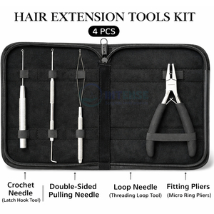 Kit de Herramientas para Extensiones de Cabello, 4 Piezas, Alicates para Micro Anillos, Aguja de Gancho, Enhebrador, Acero Inoxidable Duradero, Blanco, para Peinado Profesional - Product Image 3