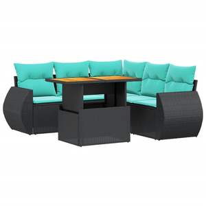 ชุดโซฟาลานบ้านหวายโพลีสีดำ 6 ชิ้นพร้อมชุดเบาะรองนั่งในสวน - Product Image 2