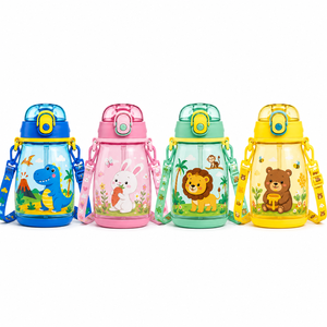 Botella de Agua para Niños, Botella de Plástico sin BPA de 850 ml, Color Surtido, a Prueba de Fugas, con Tapa Abatible y Correa, para la Escuela, Deportes al Aire Libre - Product Image 2