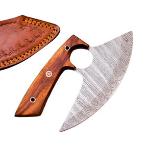 Couteau à pizza en acier Damas fait main, couteau Ulu, hachoir à manche en bois de qualité supérieure, couteau de cuisine - Product Image 3