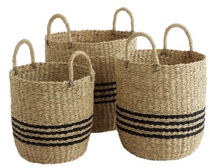ชุดตะกร้าหวายตกแต่ง 3 ใบ พร้อมขอบสีดำ ตะกร้าเก็บของทำมือ ขายส่ง เป็นมิตรกับสิ่งแวดล้อม ผลิตในเวียดนาม - Product Image 1