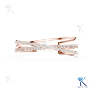 Brazalete de Diamantes Cultivados en Laboratorio, Diseño Cruzado, Oro Sólido de 14K/18K, Joyería Fina de Lujo para Mujer, Fabricante Mayorista - Product Image 4