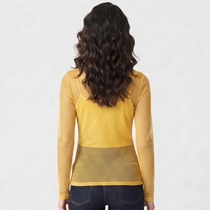 Camiseta de manga larga de malla transparente para mujer, cuello alto, ajuste ceñido, transpirable, para verano y playa, camiseta transparente para mujer - Product Image 2