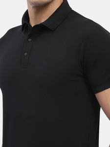 Polo à manches courtes pour homme, bleu foncé, coupe classique, en polyester tricoté, couleur unie, respirant, logo sur la manche gauche - Product Image 1