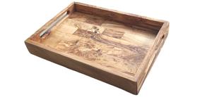 Grand plateau de service en bois d'olivier avec poignées ergonomiques |   Plateau de service décoratif |   Plateau de table basse |   Cadeau de Noël - Product Image 3