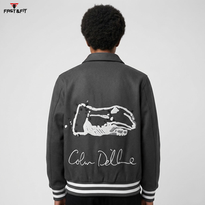 High Quality 100% Cotton Canvas Front Logo Windproof Breathable Winter Wear <b>Smart</b> and Stylish College Bomber <b>Jacket</b> <b>for</b> <b>Men</b> - Product Image 6