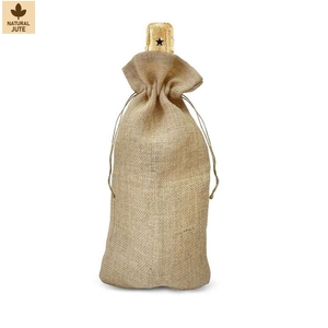 Non Laminated Natural Jute Wine <b>Bottle</b> Gift <b>Bag</b> Wine Gift Packaging 19x39 cm Flat Custom Logo Wholesale OEM Model DVB0062 - Product Image 1