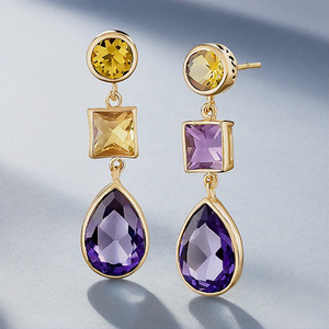 Amethyst ต่างหูเงินสเตอริโอ925น้ำแชมเปญชุบทองต่างหูหยดน้ำ - Product Image 5