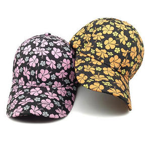Unisex Floral Print <b>Baseball</b> <b>Cap</b> <b>Black</b> Pink Yellow Cotton Casual Hat Spring Summer Adult 56-58CM - Product Image 1