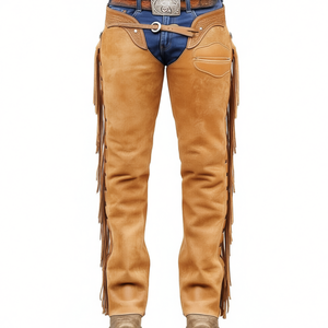 Guêtres de protection équestres en cuir suédé véritable de qualité supérieure, style western, avec franges, pour l'équitation, le rodéo et le ranch - Product Image 2