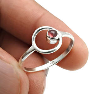 925 Sterling <b>Silver</b> Hollow Round Shape <b>Ring</b> For Women Round Faceted Cut <b>Garnet</b> Gemstone Bezel Setting Minimalist Bohemian <b>Ring</b> - Product Image 2
