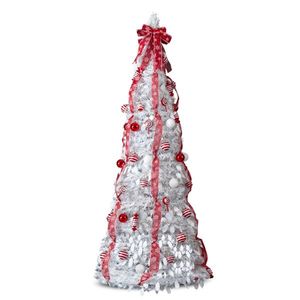 6 FT Pop up Artificial Christmas <b>Tree</b> Fully Decorated <b>with</b> 100 Warm Red <b>Lights</b> Pre-lit for Home Office Use - Product Image 1