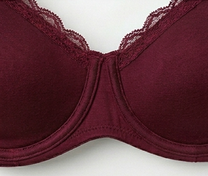 Soutien-gorge à armatures bordeaux pour femme, coupe pleine, avec dentelle, dos en Y, sans couture, lavable en machine, épaisseur standard, en polyester et élasthanne tricotés - Product Image 6