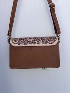 Latest Arrival Hand Tooled Checkered Leather Sling Bag Single Strap Cross-Body Lightweight Western Fashion Stylish Bag - Product Image 5