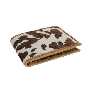 Portefeuille en cuir de vachette véritable, style vintage professionnel, multi-cartes, à fermeture pliante, avec poils de vache apparents, en cuir pleine fleur anti-brossage - Product Image 3