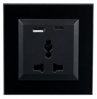 Prise murale universelle Fox Domotics à 2 modules pour usage industriel et hospitalier avec chargeur rapide USB A + Type C |   Douille en verre de qualité supérieure