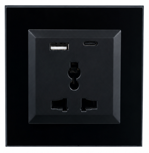 Prise murale universelle Fox Domotics 2 modules avec chargeur rapide USB A + Type C |   Douille en verre de qualité supérieure - Product Image 2