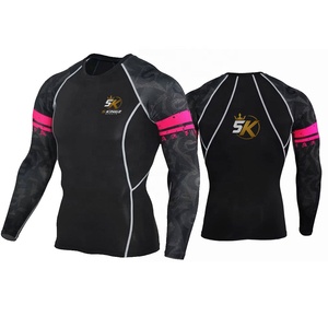 5 Sports Rashguard à manches longues pour homme, noir et rose, imprimé par sublimation, pour MMA et BJJ, ajusté, anti-humidité, adulte - Product Image 1