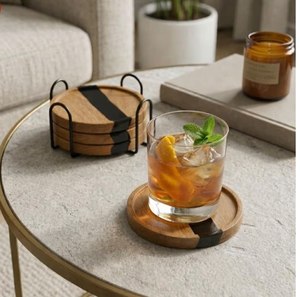 Sous-verres en bois de style minimaliste avec incrustation en résine, design moderne fait main, tapis antidérapants, dessous de plat, vaisselle, articles de cuisine, sets de table - Product Image 6