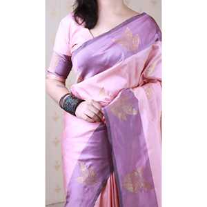 <b>Baby</b> Pink Soft Silk Dusty Concept Floral Zari Woven Traditional Indian Saree Scarf <b>Shawl</b> for Women 650g Elite Weaves - Product Image 5