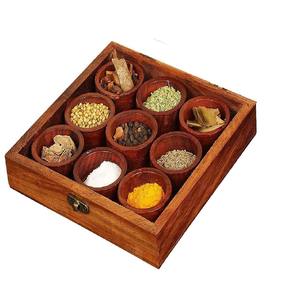 Wooden Spice Box With 8 Compartments Handmade Traditional Seasoning Storage <b>Container</b> For Kitchen Counter - Product Image 1