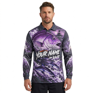 Camiseta Polo de Pesca con Estampado de Peces Personalizada para Hombre, Manga Larga, Ligera, de Alto Rendimiento, para Marcas de Equipamiento para Actividades al Aire Libre - Product Image 1