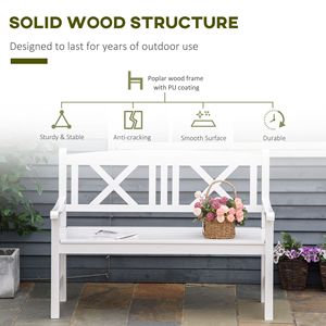 Panca da Giardino in Legno a 2 Posti da 120 cm, con Schienale a X Unico, Divanetto da Esterno per Patio, Giardino, Prato, Veranda, Ideale per Centri Commerciali e Parchi, Bianca - Product Image 6