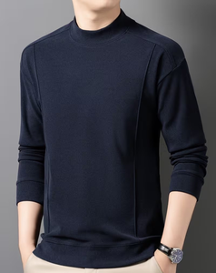 Men's Navy Blue Crew Neck Woven Breathable Polyester Terry Fabric Pullover Casual Long Sleeve Solid Color Oversized Fit Winter - Product Image 3