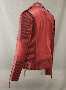Chaqueta de Motociclista Personalizada para Mujer, Color Rojo Quemado, Chaqueta de Moto de Piel de Cordero Genuina y Suave - Product Image 3