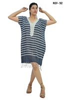 Robe mini kaftan en coton teint en fil, col en V, fabricant