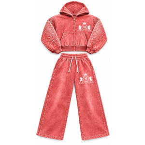 Ensemble de survêtement Mudassar à capuche avec fermeture éclair, longueur intégrale, strass, 450 GSM, 100% coton, vêtements décontractés pour adultes, style hiver - Product Image 2