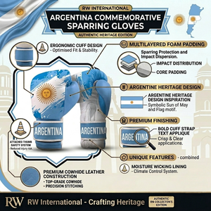 Guantes de Boxeo con Bandera de Argentina Impresa Personalizada, Guantes de Entrenamiento de Cuero Vacuno, Cierre de Gancho y Bucle Ajustable, Ligeros y Transpirables - Product Image 3