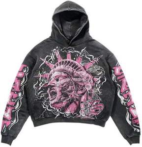 ชุดวอร์มพิมพ์ลายสีดำชมพูแบบ unisex เสื้อฮู้ดและกางเกงขายาว สไตล์สตรีทแวร์ แขนยาว มีเชือกผูกเอว ทรงหลวม ใส่ได้ทุกเพศ สำหรับผู้ใหญ่ เหมาะสำหรับใส่ในฤดูใบไม้ร่วง - Product Image 2