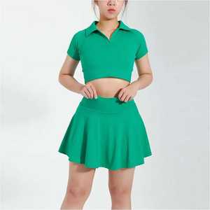 Faldas de tenis de algodón: Novedad al por mayor, personalizables, ropa de tenis para mujer con diseño hueco, conjunto de falda de running personalizada, ropa casual para mujer. - Product Image 1