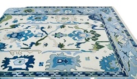Tapis persan de luxe en laine/soie noué à la main |   Tapis décoratif pour salon à poils ras, antidérapant, motif abstrait bleu clair, adapté aux animaux domestiques 1