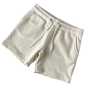 Pantalones cortos de lana de talle alto informales de algodón cómodos de ajuste relajado en blanco de color sólido con logotipo personalizado para hombre - Product Image 2