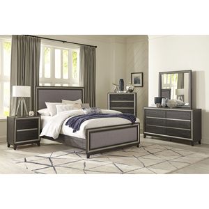 Comò moderno da 1 pezzo a 6 cassetti con scanalature e ritagli in argento per mobili in legno contemporaneo con finitura in ebano - Product Image 6