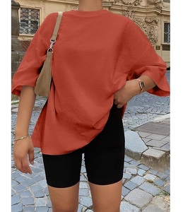 Camiseta de algodón 100% sólido para mujer, manga corta, cuello con hombros caídos, holgada, informal, transpirable, precio mayorista, de Bangladesh - Product Image 5