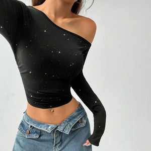 American New Fashion Style Regular Fit Full Sleeve Breathable Asymmetrical Short Women's <b>Y2K</b> Knit Base T-<b>Shirt</b> for Holiday - Product Image 5