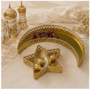 Luxury Gold <b>Metal</b> Hollow-Out <b>Grid</b> Moon and Star Serving Tray Set Iron Fruit Nut Dessert Display Platter for Ramadan Eid Mubarak - Product Image 3