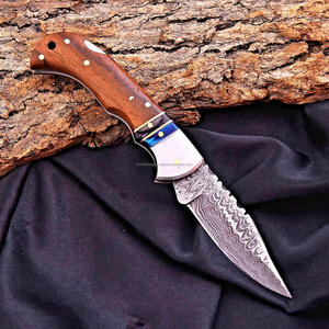 Hot Selling Damascus Steel Ladder Pattern Folding <b>Knife</b> Back <b>Lock</b> Rosewood Pakka Wood Handle Sheath Pocket EDC Camping OEM <b>Knife</b> - Product Image 4